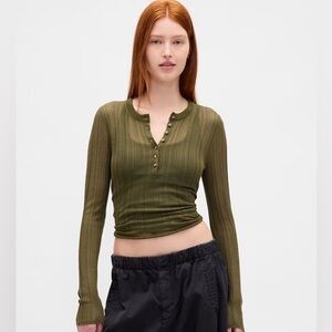 NWT sheer henley top, olive green